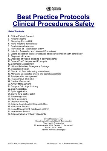 Best Practice Protocols - World Health Organization