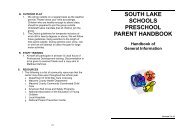 SOUTH LAKE SCHOOLS PRESCHOOL PARENT HANDBOOK