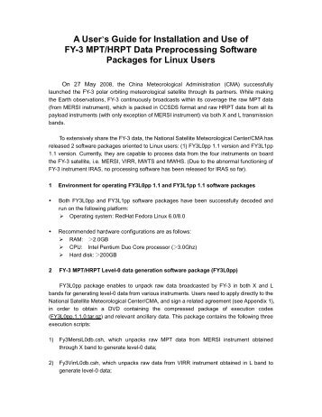 A User's Guide for Installation and Use of FY-3 MPT/HRPT Data ...