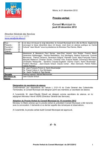 Procès-verbal Conseil Municipal du