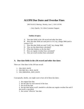 ALEPH Due Dates and Overdue Fines