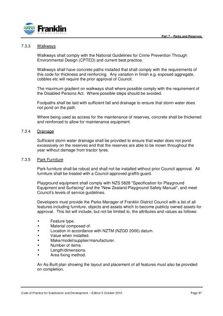 CODE OF PRACTICE FOR SUBDIVISION AND DEVELOPMENT