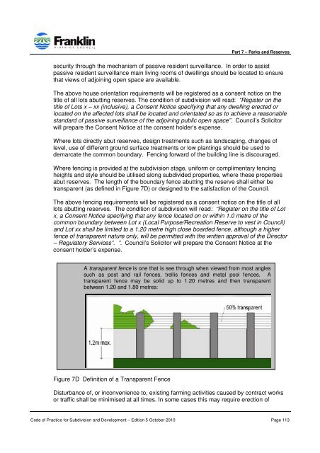 CODE OF PRACTICE FOR SUBDIVISION AND DEVELOPMENT