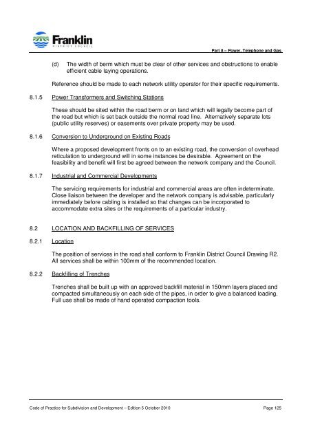 CODE OF PRACTICE FOR SUBDIVISION AND DEVELOPMENT