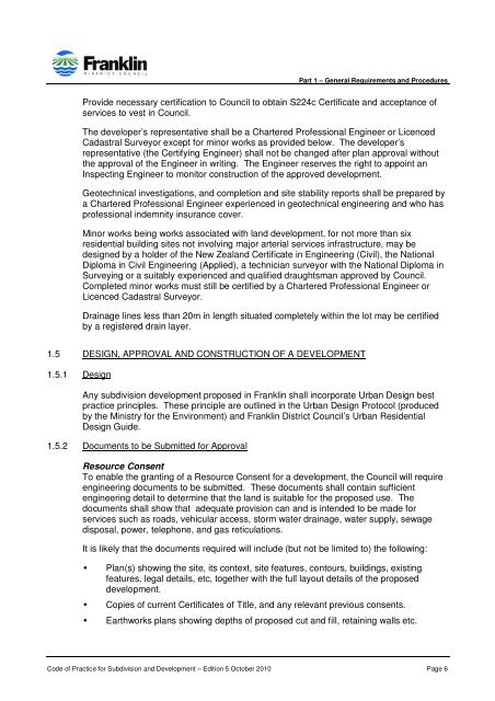 CODE OF PRACTICE FOR SUBDIVISION AND DEVELOPMENT