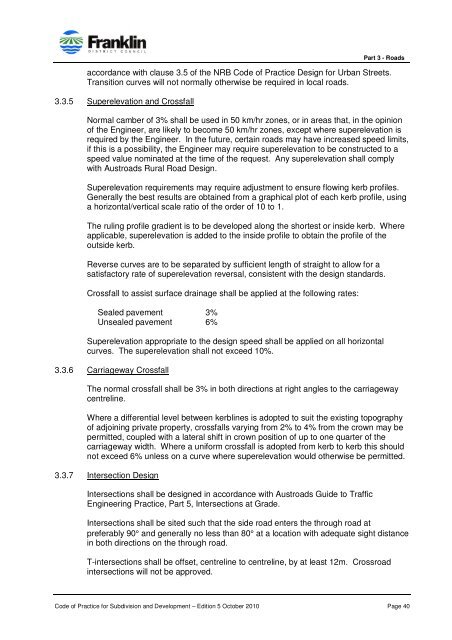 CODE OF PRACTICE FOR SUBDIVISION AND DEVELOPMENT