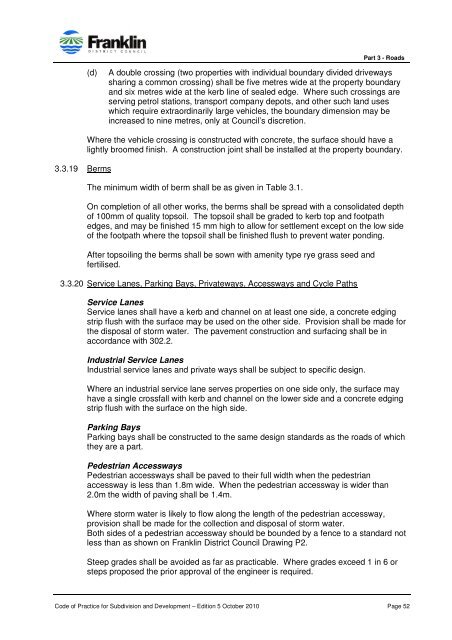 CODE OF PRACTICE FOR SUBDIVISION AND DEVELOPMENT