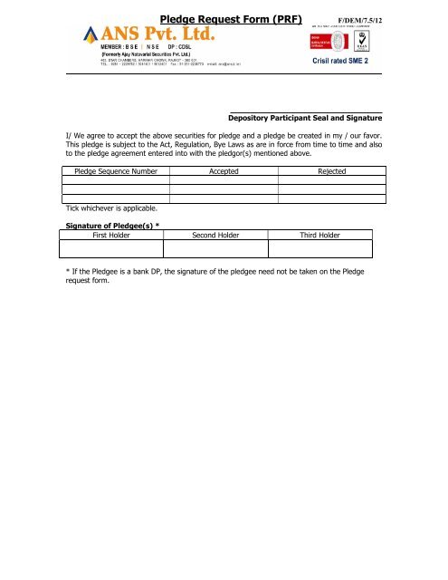Pledge Request Form (PRF)