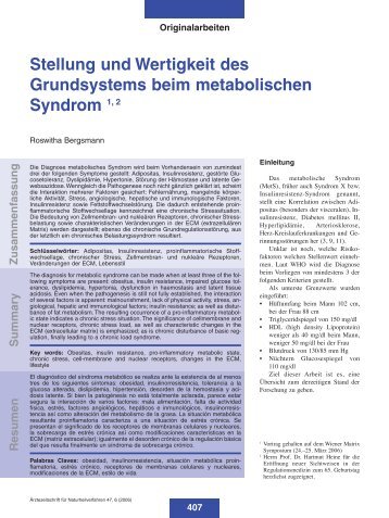 Stellung und Wertigkeit des Grundsystems beim metabolischen ...