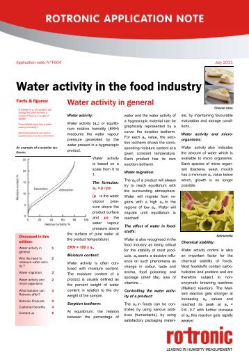 Water activity in the food industry