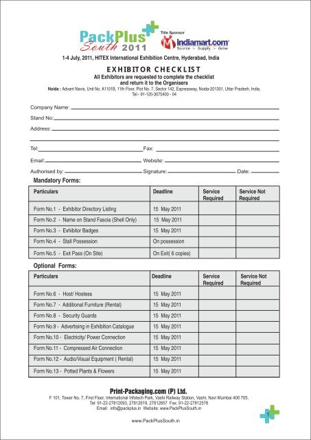 1-4 July, 2011, HITEX International Exhibition ... - PackPlus South