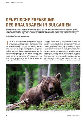 GEnETIScHE ERFASSunG DES BRAunBÃ„REn In BuLGARIEn