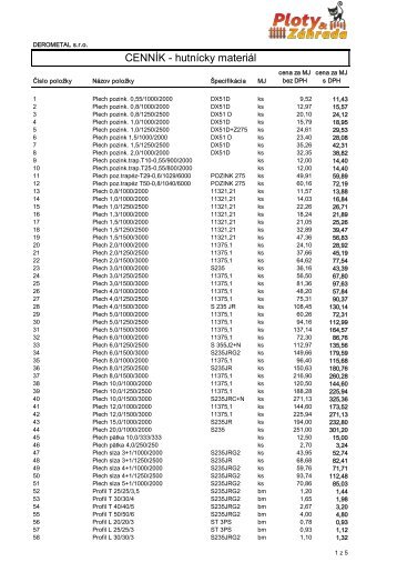 CENNÍK ­ hutnícky materiál