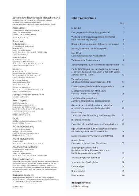 ZNN 7+8/2004, S. 38-41 - Zahnärztekammer Niedersachsen