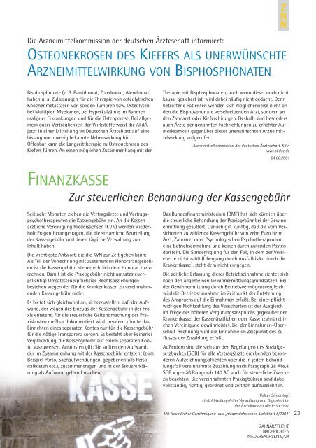 ZNN 7+8/2004, S. 38-41 - Zahnärztekammer Niedersachsen