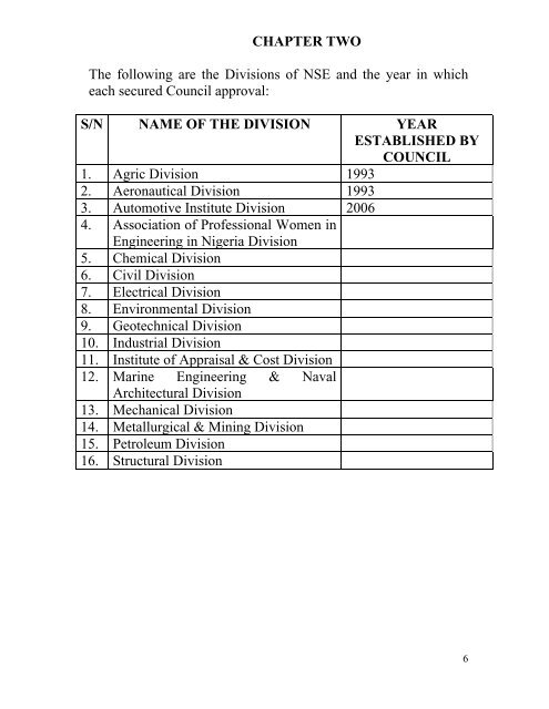 chapter one brief history of the nigerian society of engineers 1.0 ...