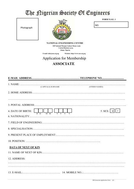 Application for Membership ASSOCIATE