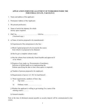 1 APPLICATION FORM FOR ALLOTMENT OF WORKSHED INSIDE ...