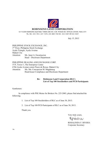 Disclosure No. 642-2013 - Robinsons Land Corporation