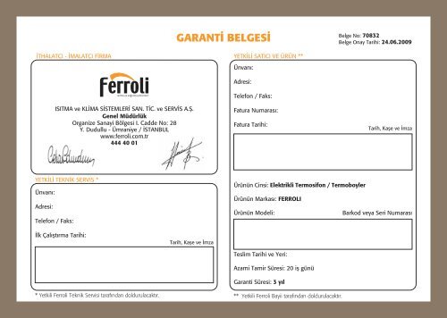 GARANTİ BELGESİ