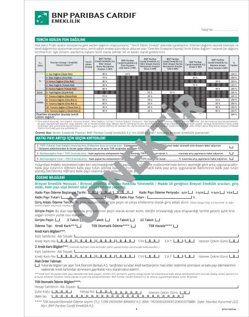 Renkli Emeklilik Planı Teklif Formu