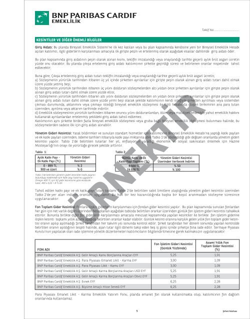 Renkli Emeklilik Planı Teklif Formu