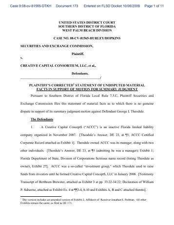 Plaintiff's Corrected Statement of Undisputed Material Facts in ...