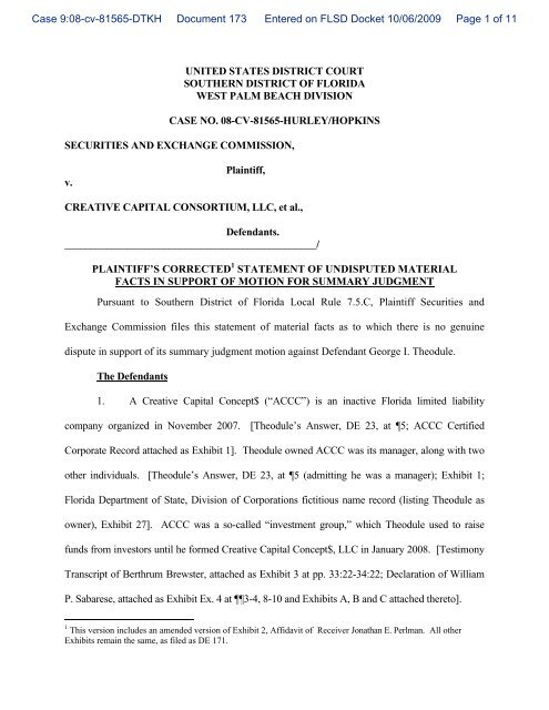 Plaintiff's Corrected Statement of Undisputed Material Facts in ...