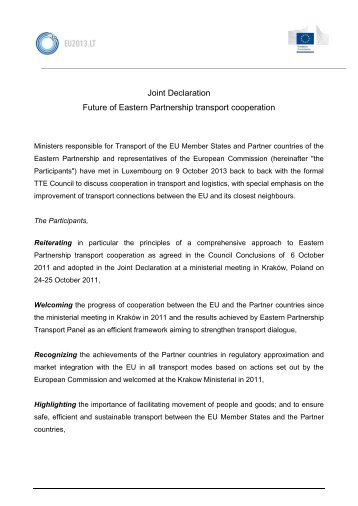 Joint Declaration Future of Eastern Partnership transport cooperation