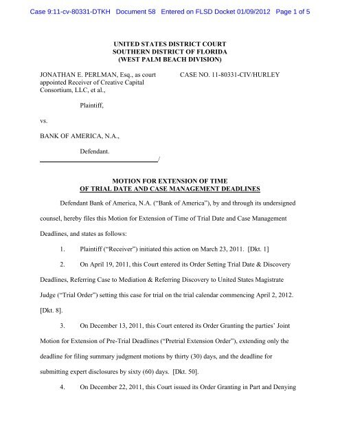 Motion for Extension of Time of Trial Date and Case Management