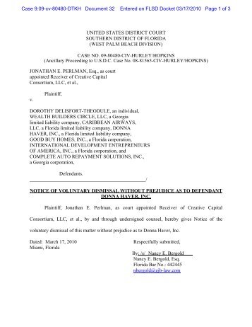 Notice of Voluntary Dismissal (Defendant Donna Haver, Inc.)