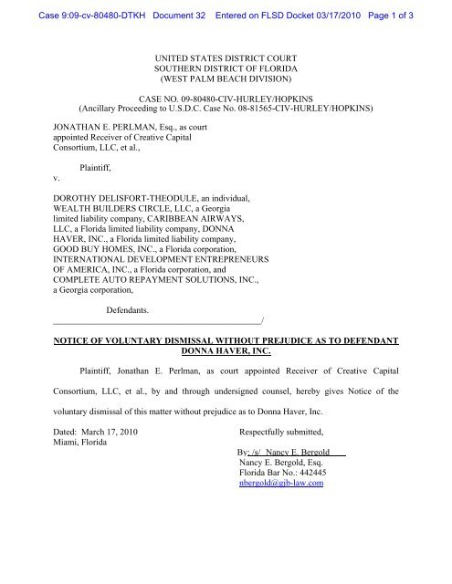 Sample notice of voluntary dismissal under Rule 41 in United States  District Court