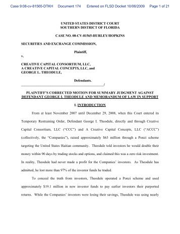 Plaintiff's Corrected Motion for Summary Judgment Against ...