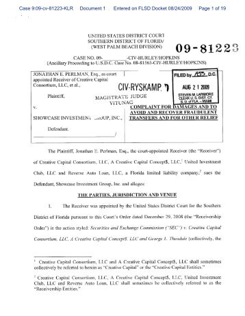 Case 9:09-cv-81223-KLR Document 1 Entered on FLSD Docket 08/24/2009 Page 1 of 19