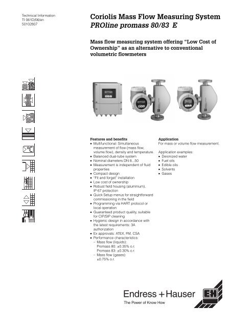 Coriolis Mass Flow Measuring System PROline promass 80/83 E