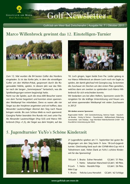 Newsletter Oktober 2011 - Golfclub am Meer - Bad Zwischenahn