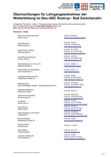 Hotelverzeichnis Bau-ABC Rostrup - BAU-Akademie-Nord