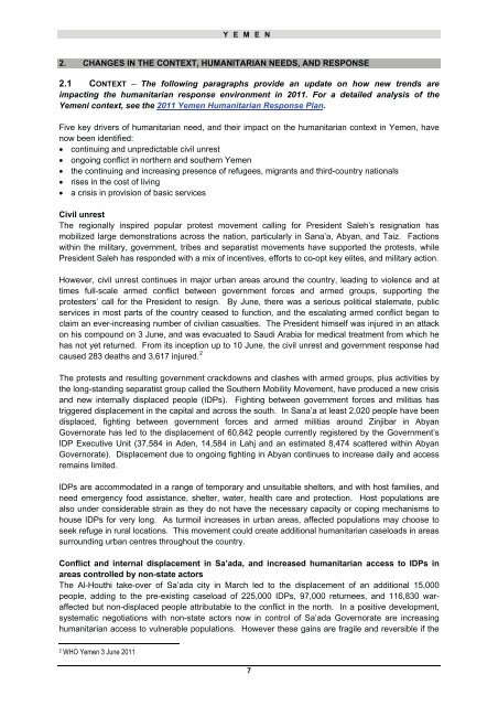 Yemen 2011 Mid-Year Review - UN OCHA Webmail