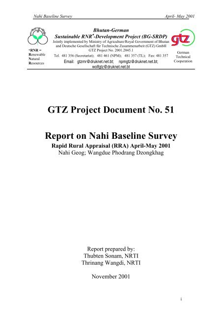 GTZ Project Document No. 51 Report on Nahi Baseline Survey