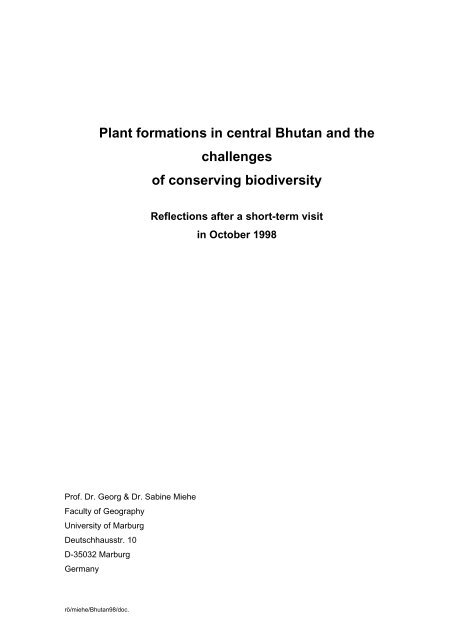Plant formations in central Bhutan and the challenges of conserving biodiversity