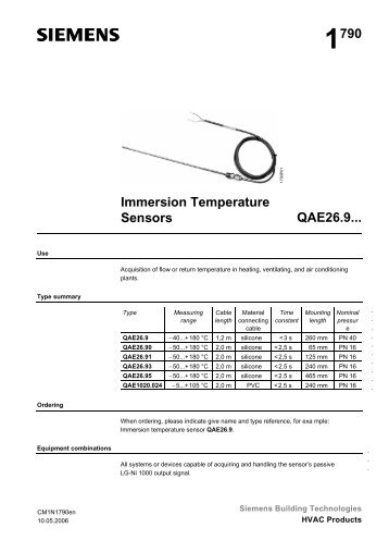 1790 Immersion Temperature Sensors QAE26.9...