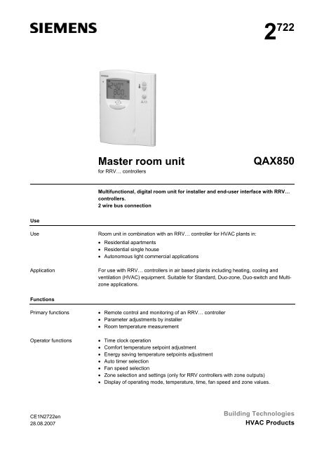 2722 Master room unit QAX850