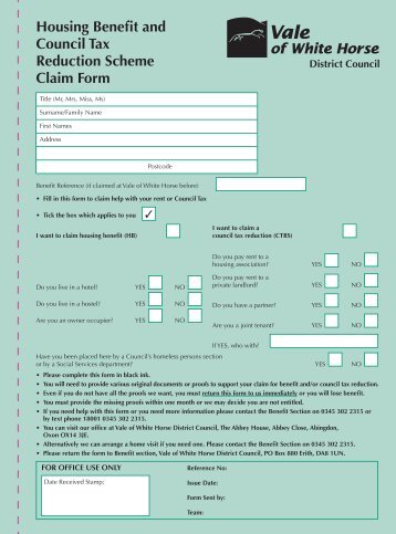 Housing Benefit and Council Tax Reduction Scheme Claim Form