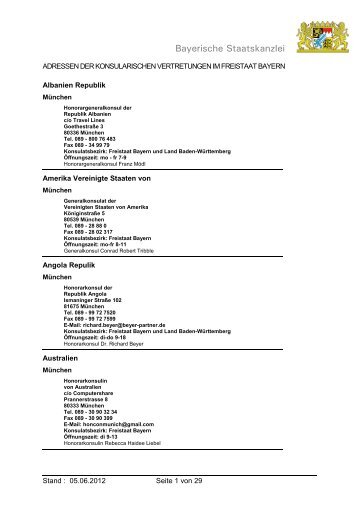 Adressen der Konsularischen Vertretungen in Bayern