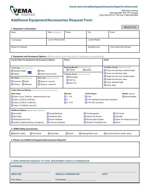 Additional Equipment/Accessories Request Form - Vehicle and ...