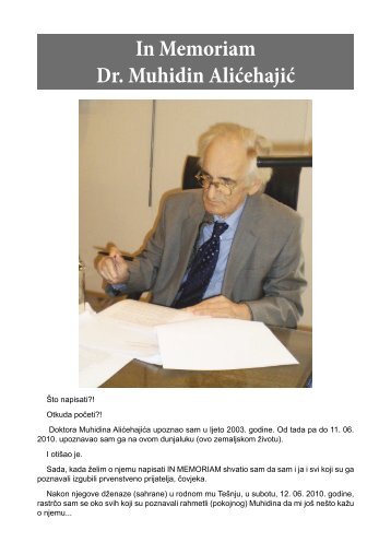 In Memoriam Dr Muhidin Alićehajić