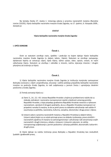 statut - VijeÄe boÅ¡njaÄke nacionalne manjine Grada Zagreba