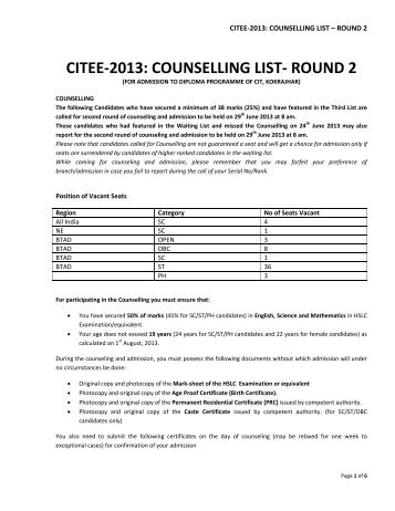 CITEE-2013 COUNSELLING LIST – ROUND 2
