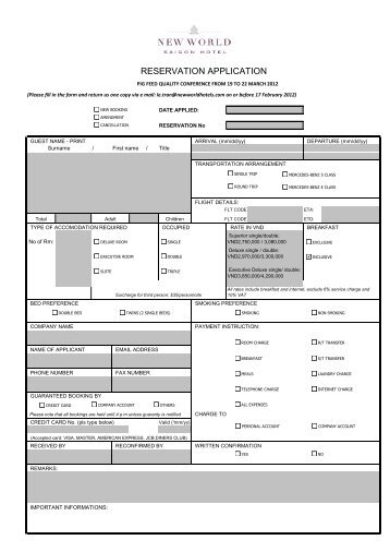 Accommodation booking form for the New World Hotel Saigon