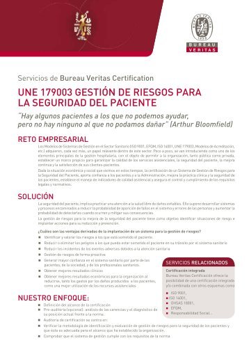 UNE 179003 GESTIÓN DE RIESGOS PARA LA SEGURIDAD DEL PACIENTE